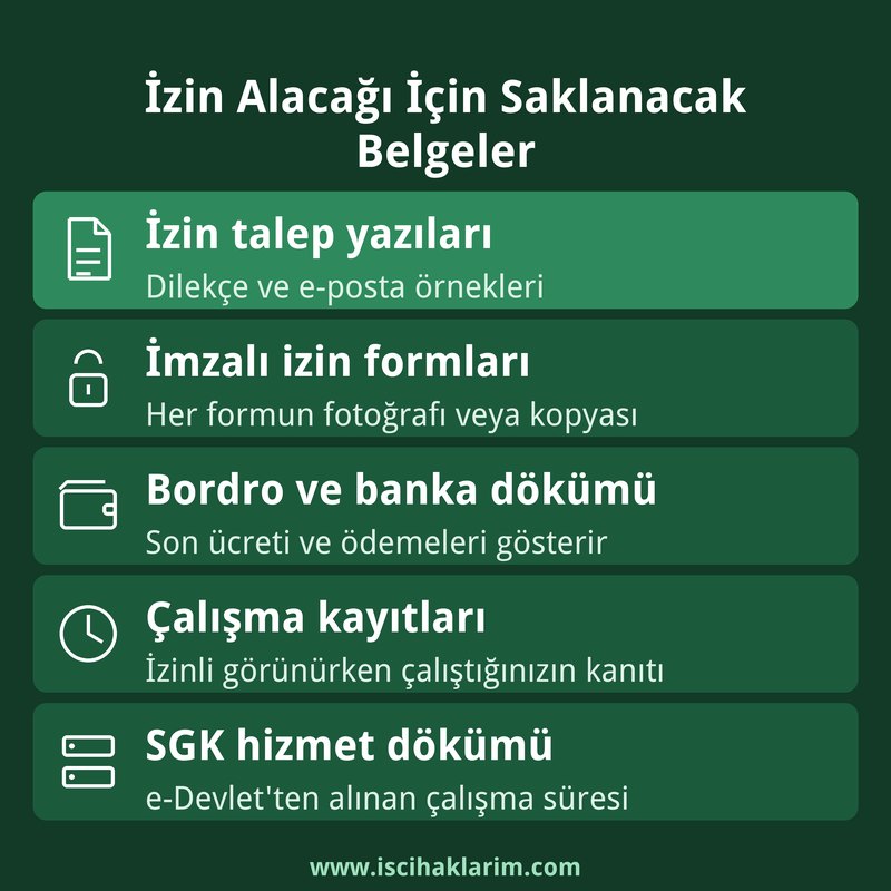 Yıllık izin alacağı için saklanacak belgeler kartı