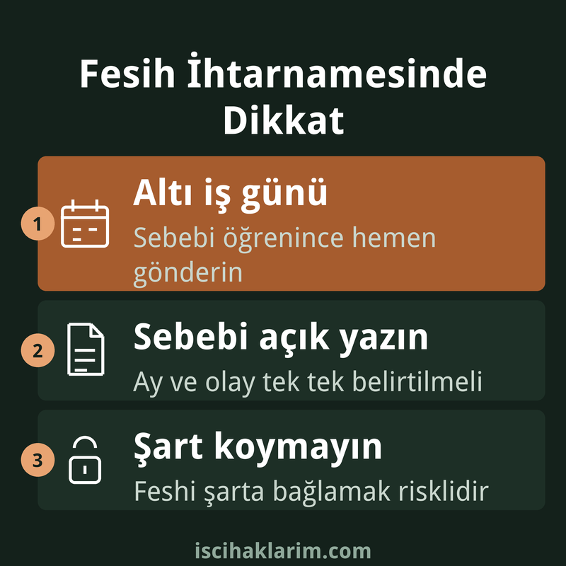 Haklı nedenle fesih ihtarnamesi için dikkat edilecek noktalar infografiği