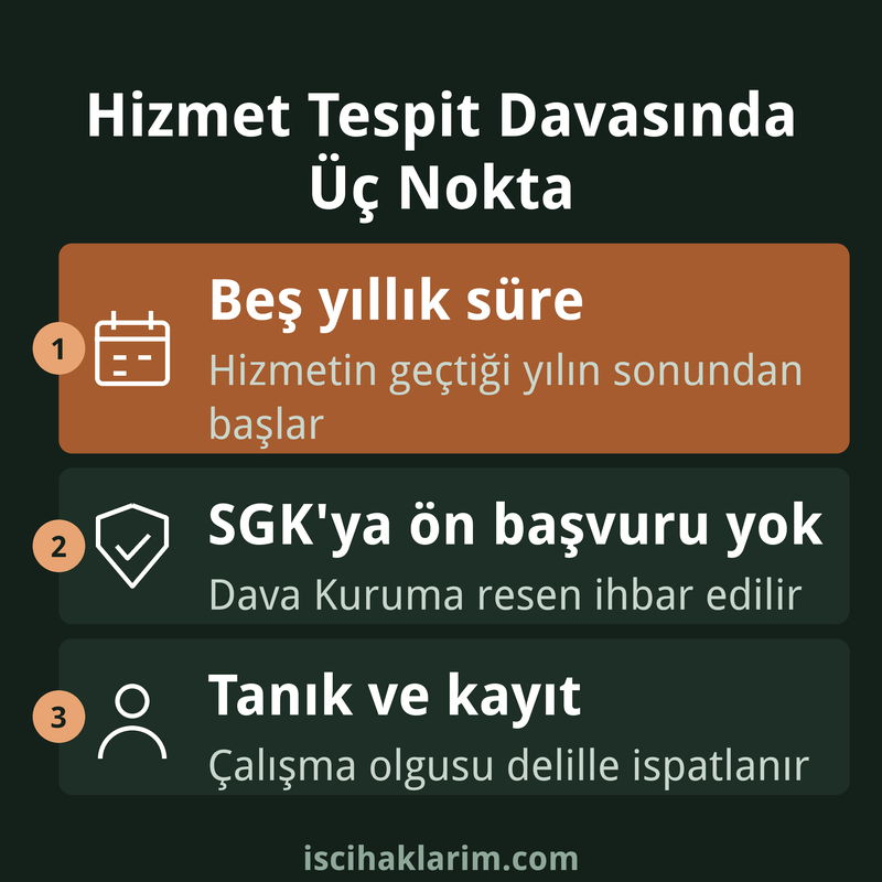 Hizmet tespit davası dilekçesi örneği için kontrol listesi infografiği