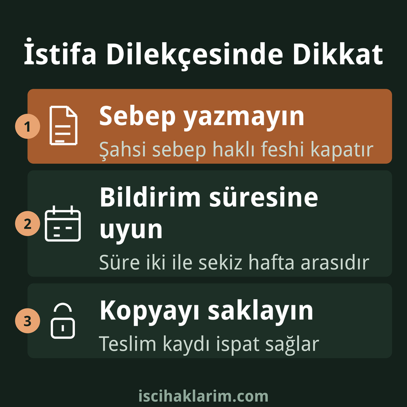 İstifa dilekçesi örneği için dikkat edilecek üç nokta infografiği