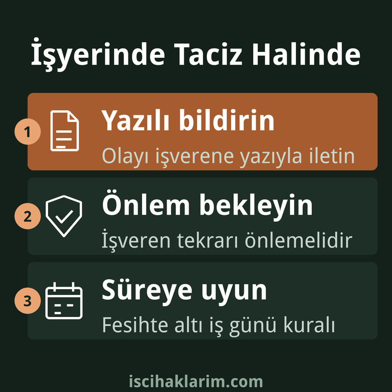 İşyerinde taciz halinde izlenecek yol infografiği