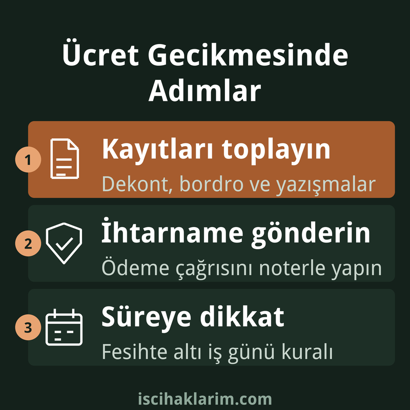 Maaşın geç ödenmesi haklı fesih adımları infografiği